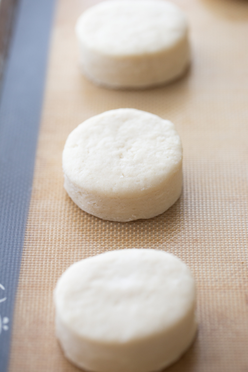 biscuits on baking sheet ready for oven