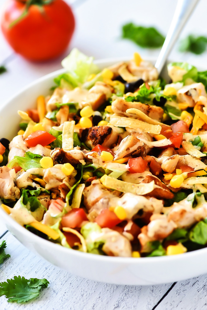 tex mex salad in white bowl