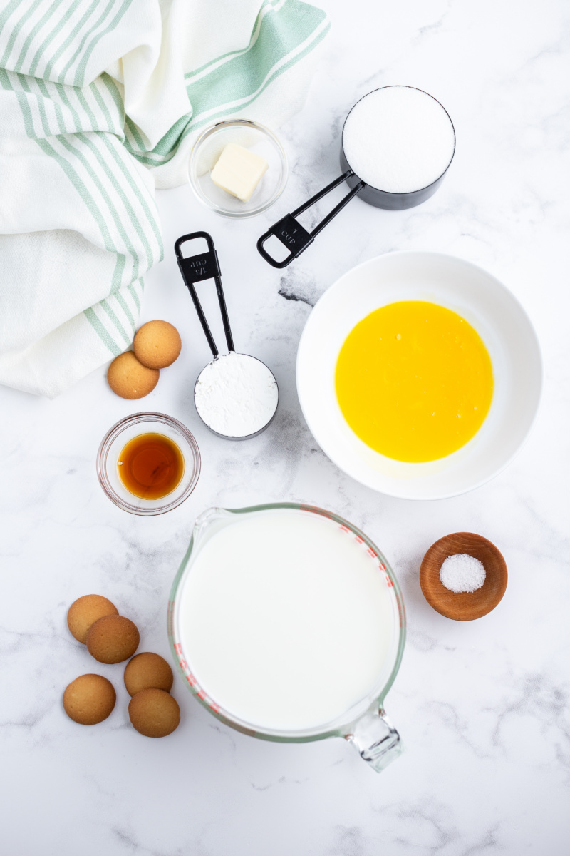 ingredients displayed for making vanilla pudding