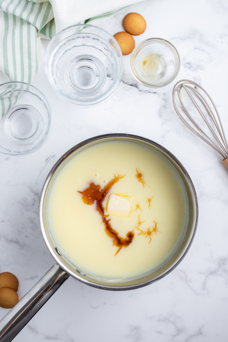 cooking pudding in a saucepan