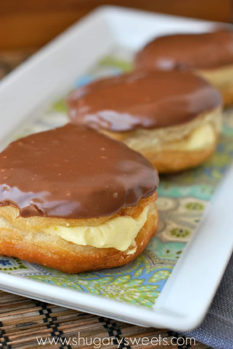 boston cream doughnuts on a platter