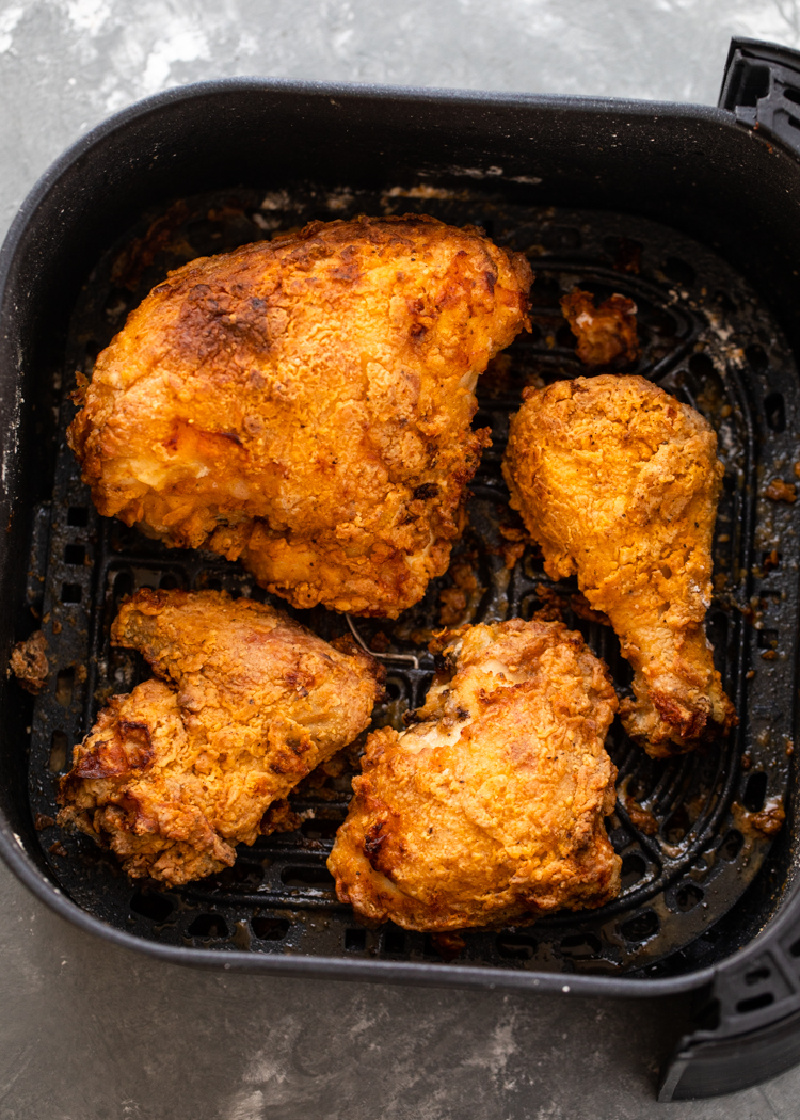air fryer buttermilk fried chicken in a pan