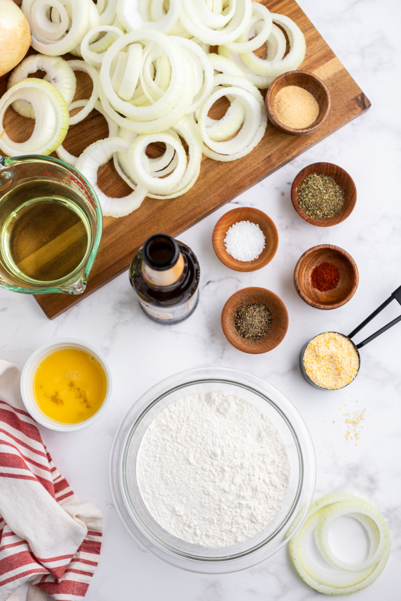 ingredients displayed for making onion rings