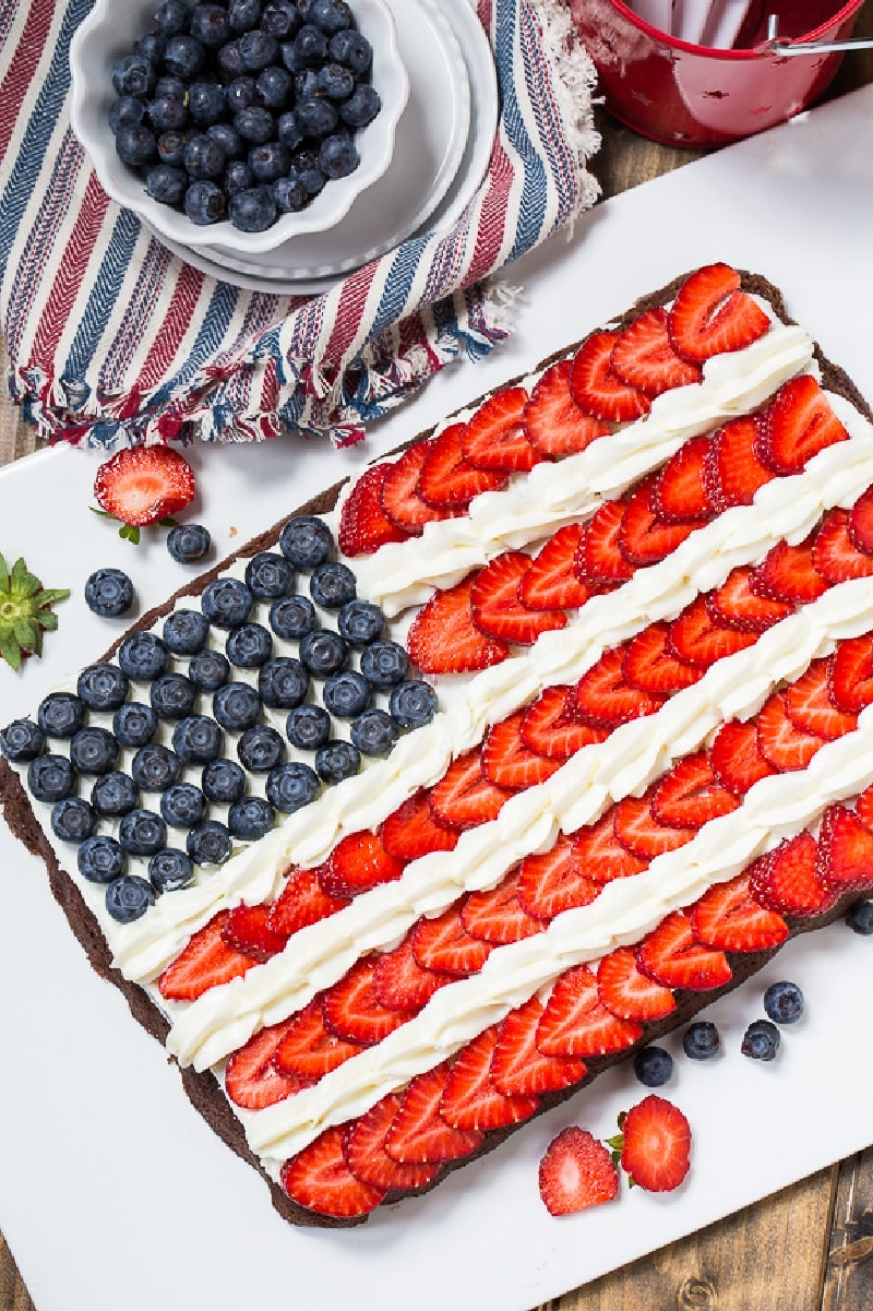 giant brownie decorated as American flag