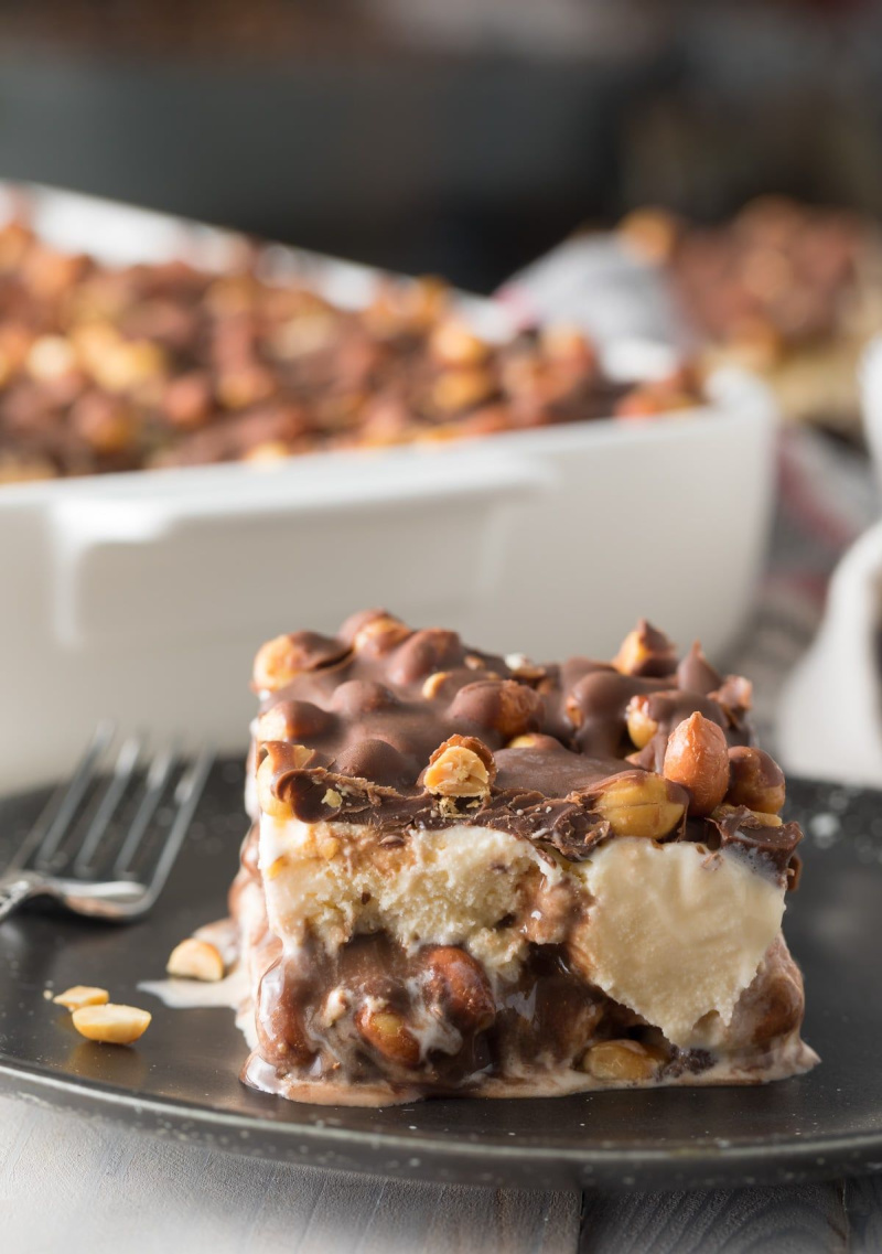 slice of buster bar ice cream cake