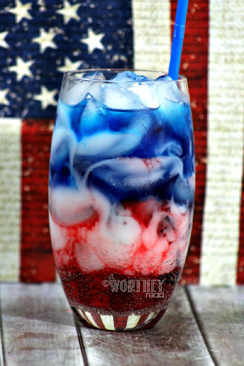 glass of red white and blue kids drink