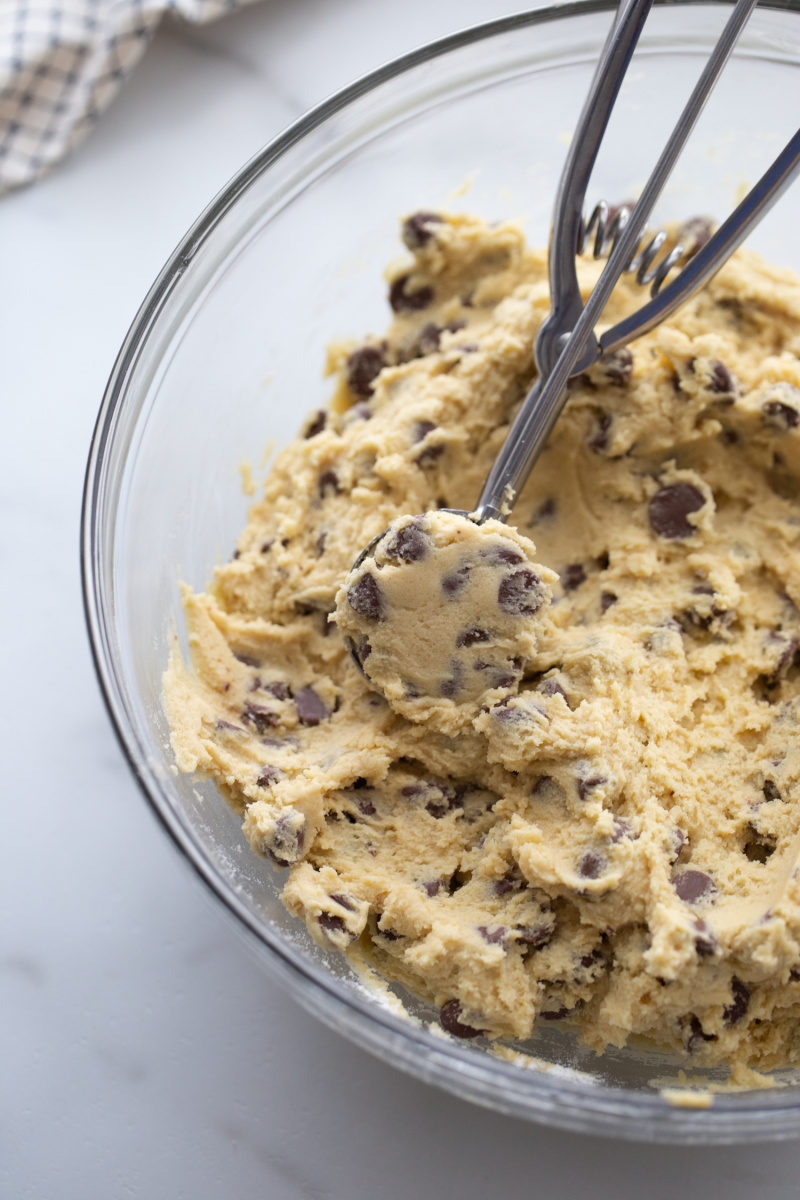 chocolate chip cookie dough in a bowl