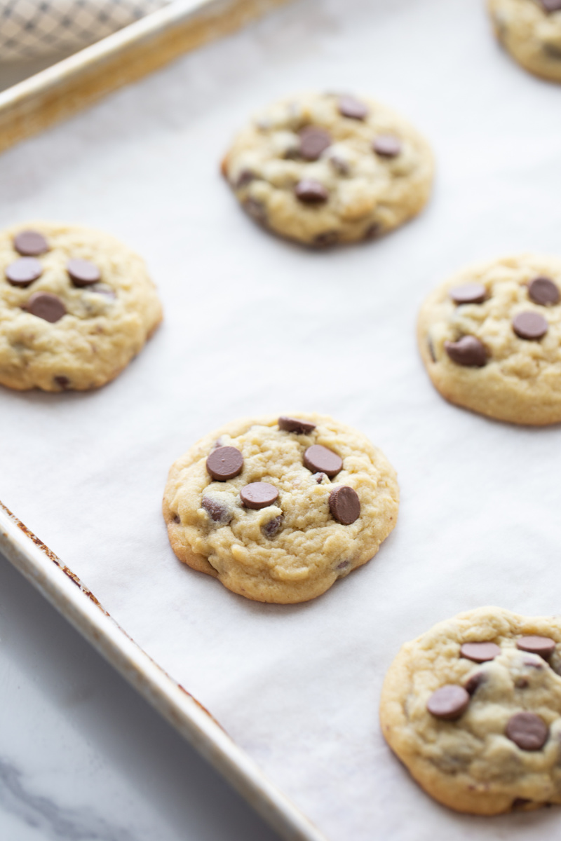 chocolate chip cookies on a baking sheet