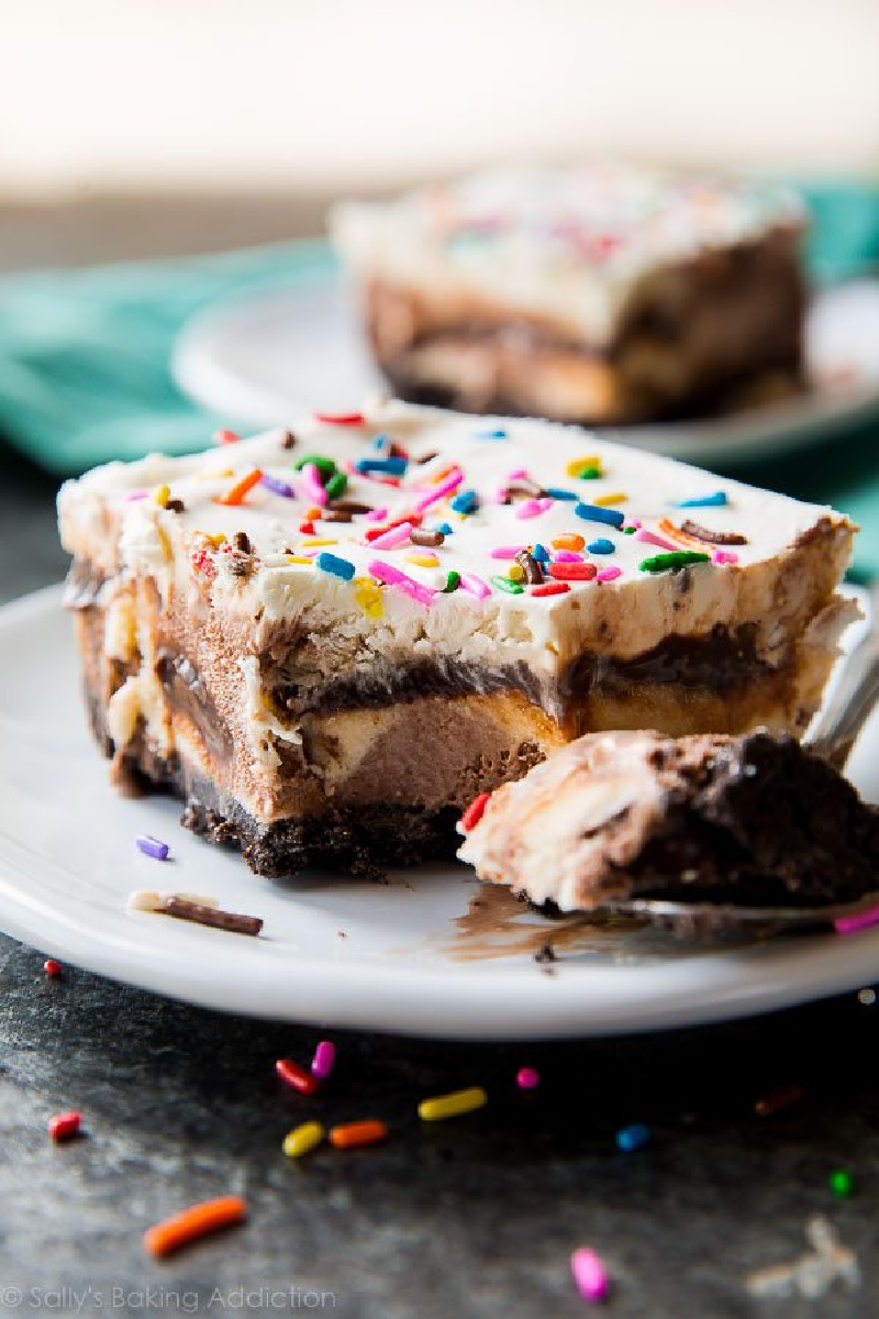 slice of easy 5 layer ice cream cake