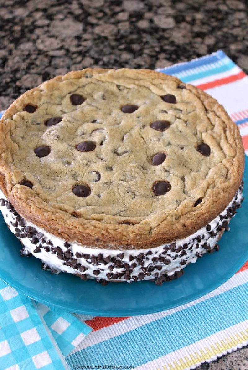 giant chocolate chip cookie ice cream sandwich cake