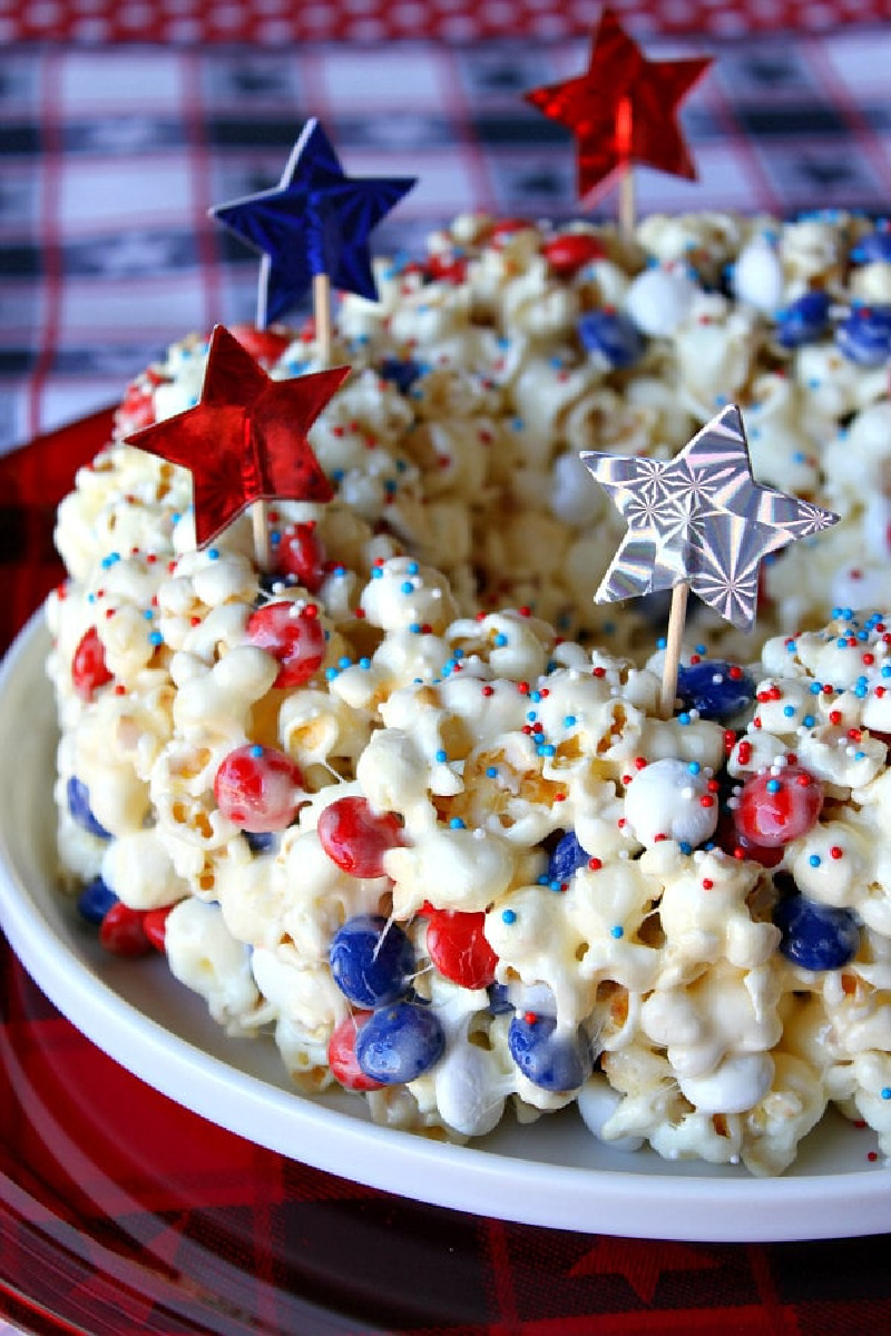 red white and blue popcorn cake