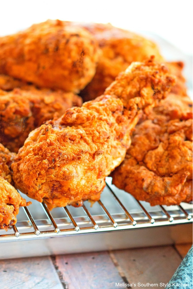 southern fried chicken on a cooling rack