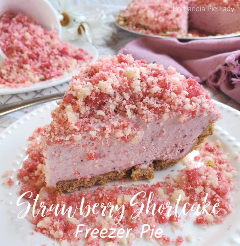 slice of strawberry shortcake freezer pie