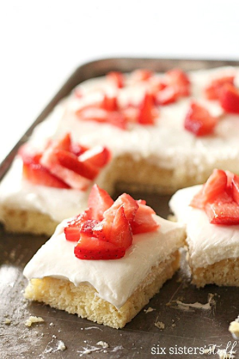 slices of strawberry shortcake sheet cake