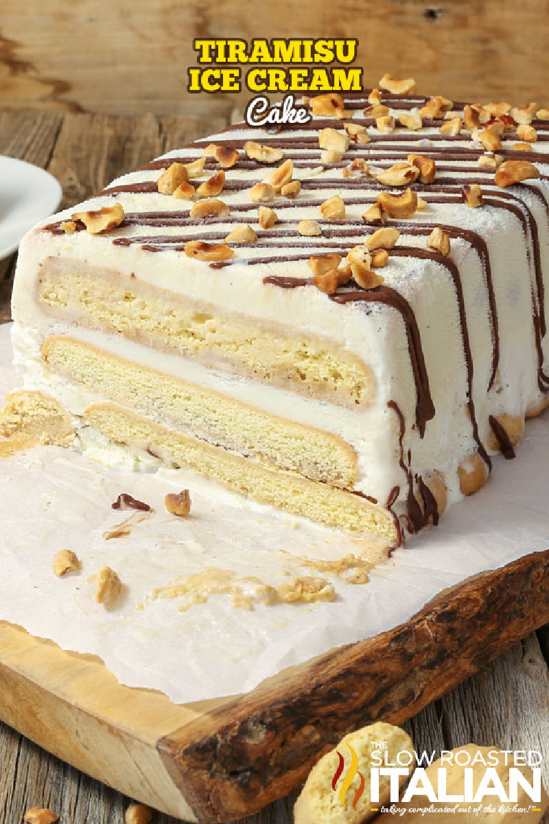 tiramisu ice cream cake sliced open