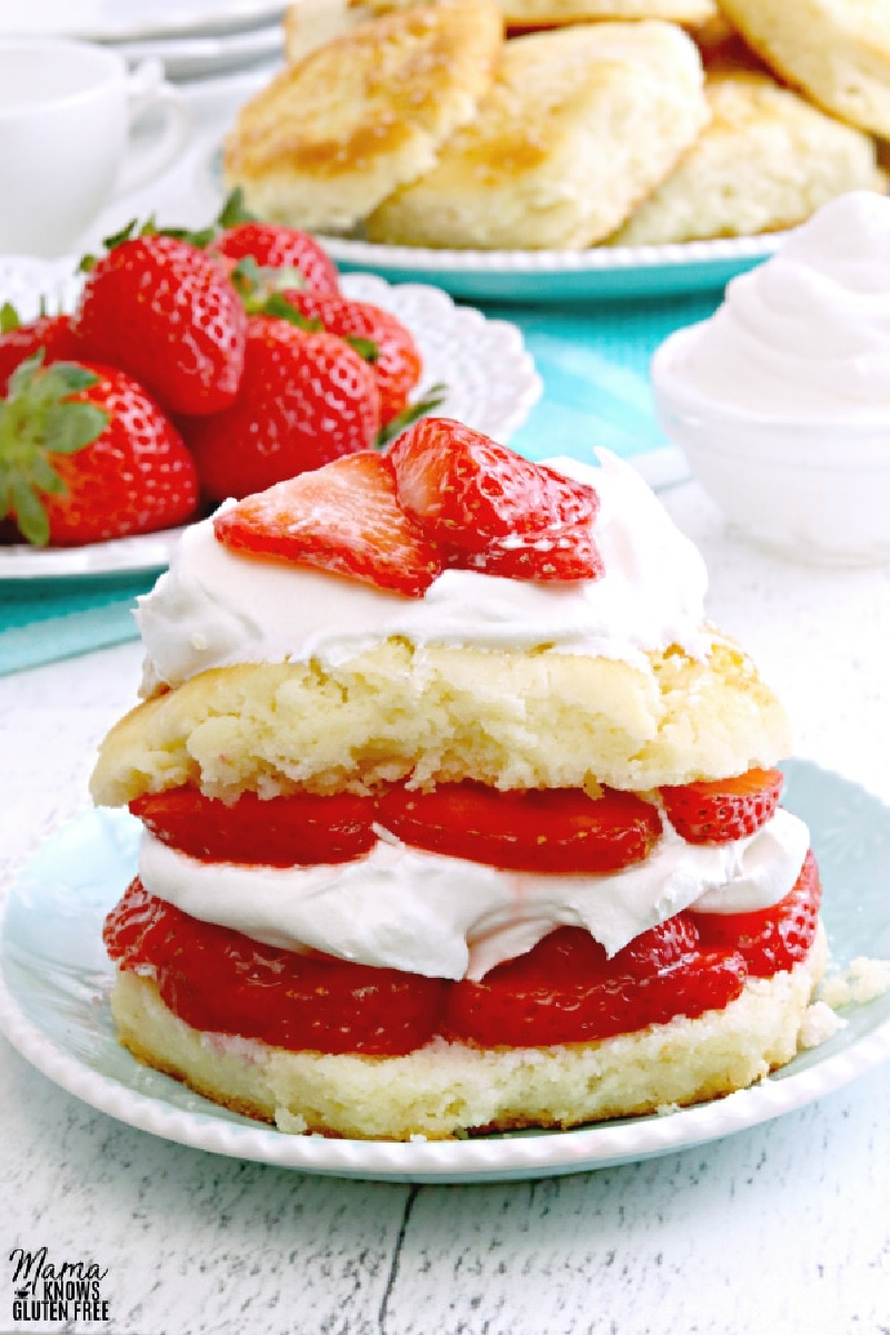 gluten free strawberry shortcake on a white plate