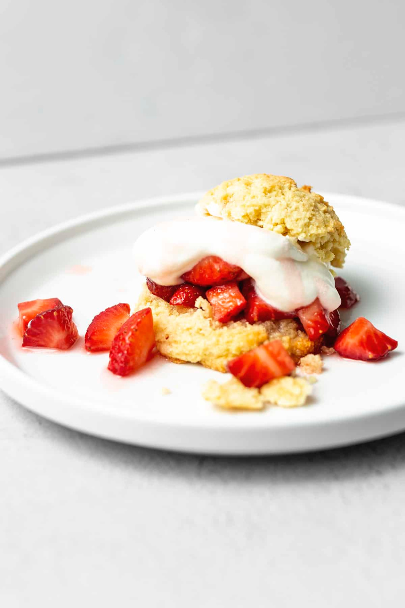 keto strawberry shortcake on a white plate