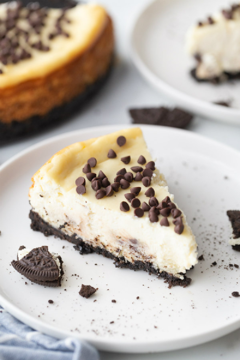 slice of chocolate chip cookie dough cheesecake