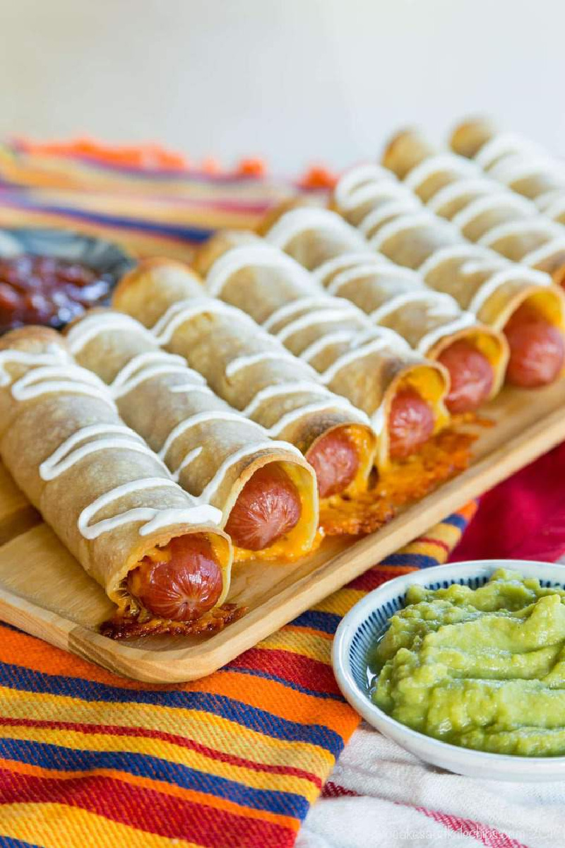 row of hot dog taquitos