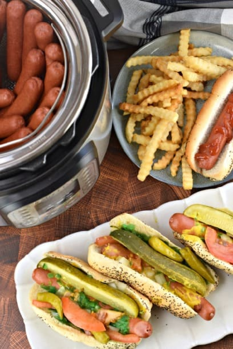 instant pot hot dogs on a platter