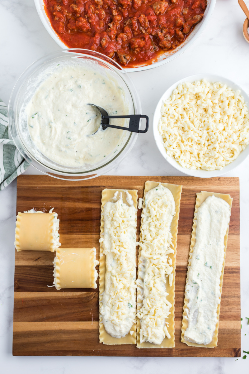 showing process of making lasagna roll ups