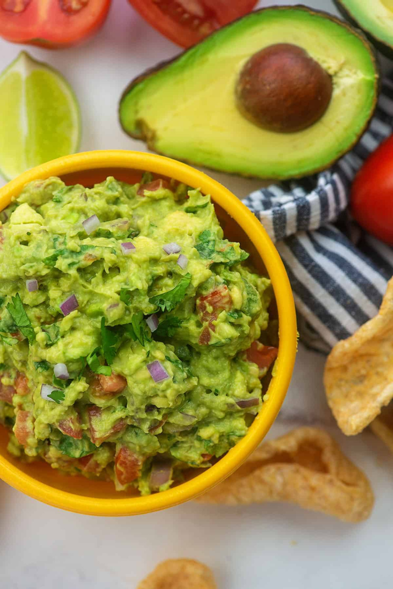 keto guacamole in a yellow bowl