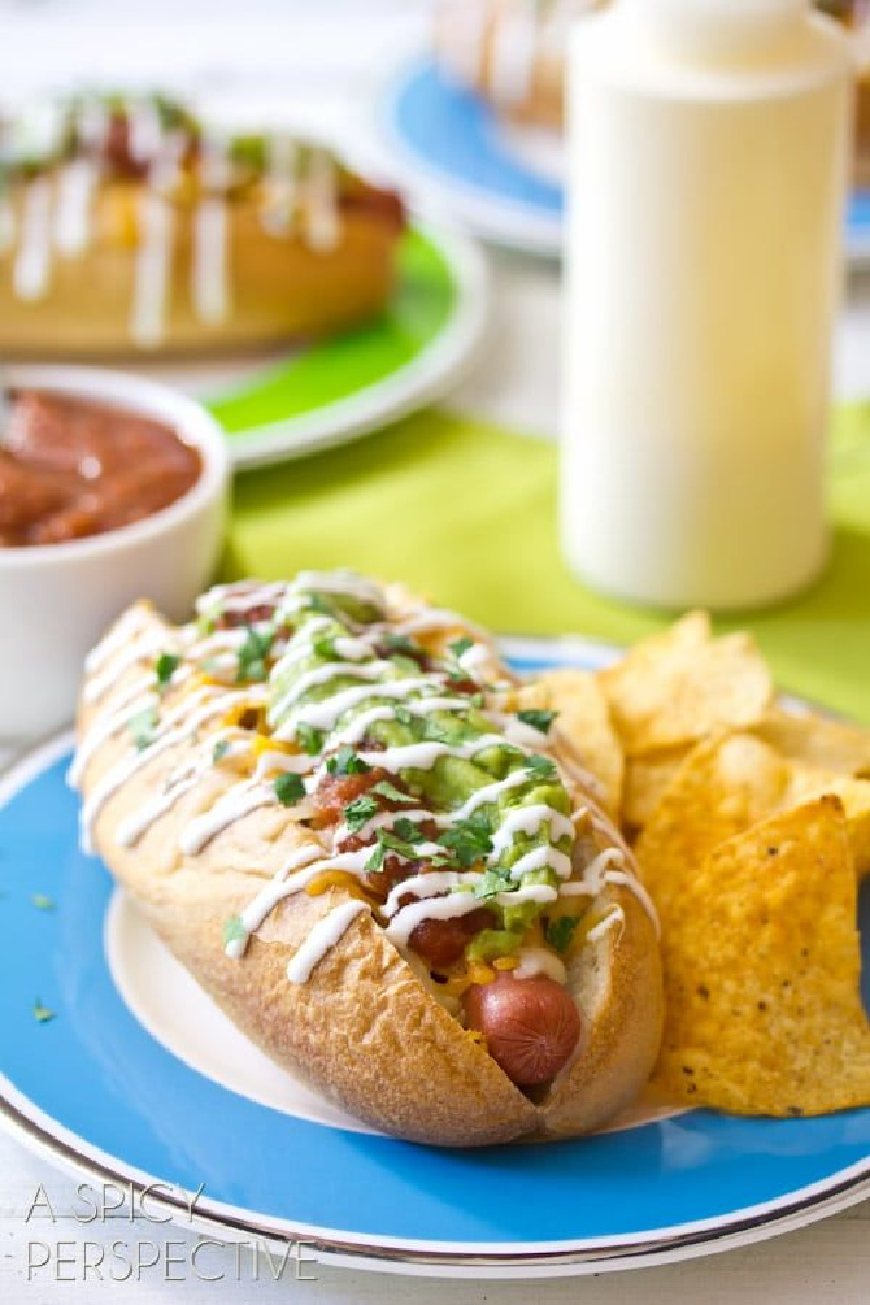 nacho hot dog on a plate