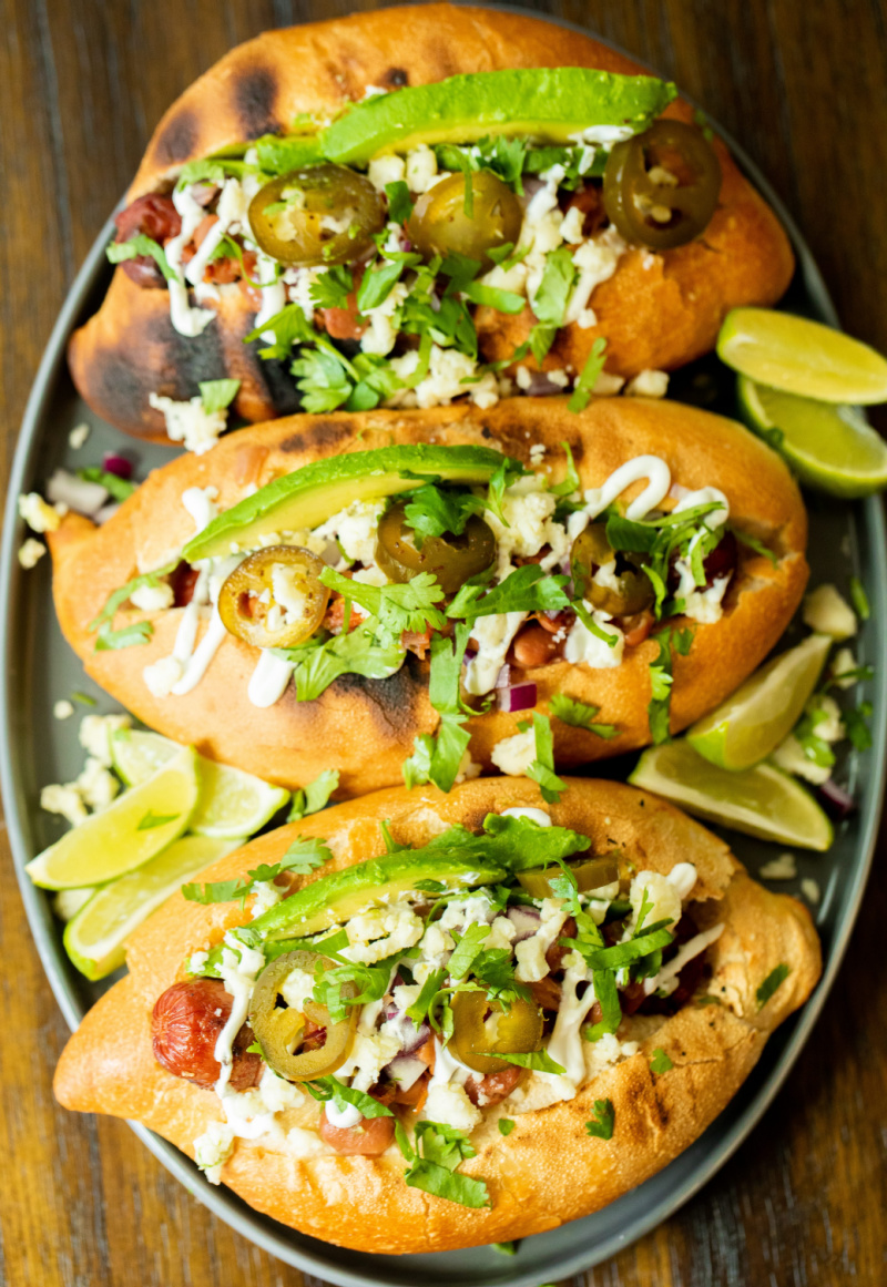 row of sonoran hot dogs