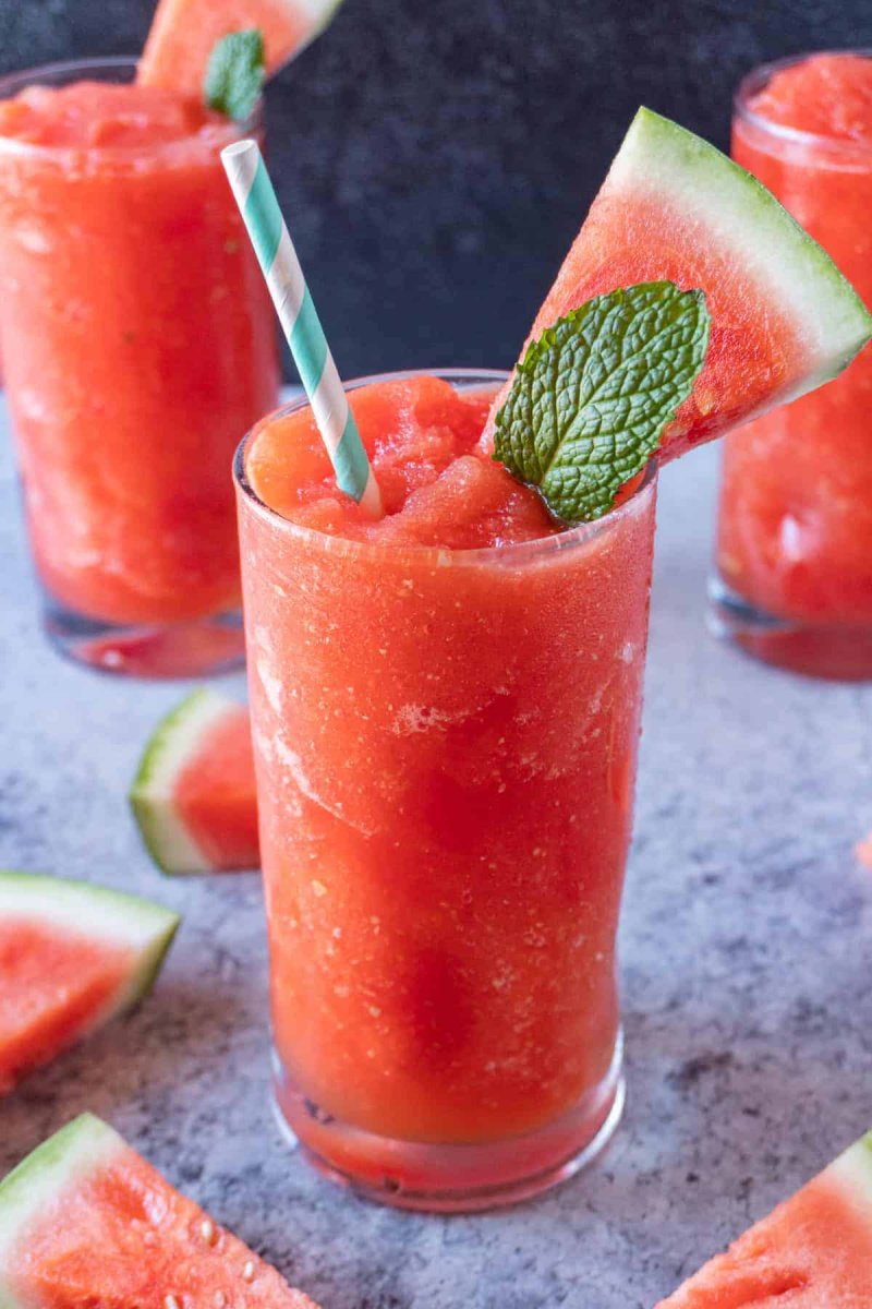 watermelon slushies in tall glasses