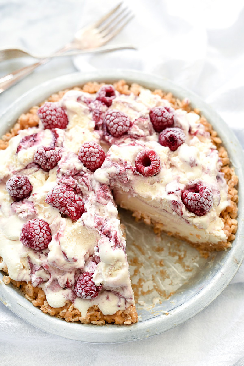 4 ingredient ice cream pie with a slice taken out of it