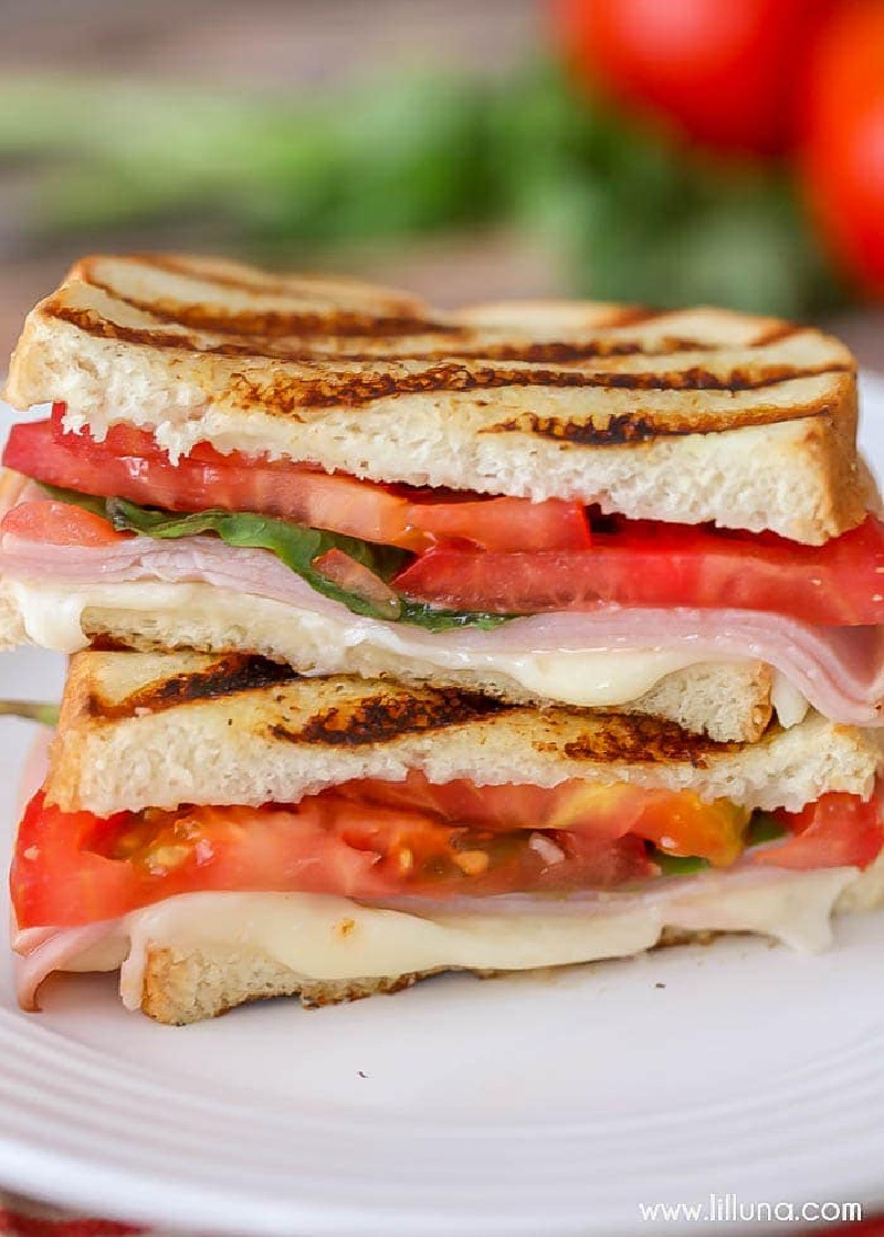 two slices stacked bruschetta panini