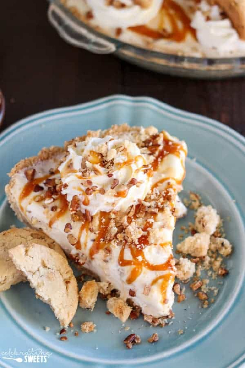 slice of caramel butter pecan ice cream pie