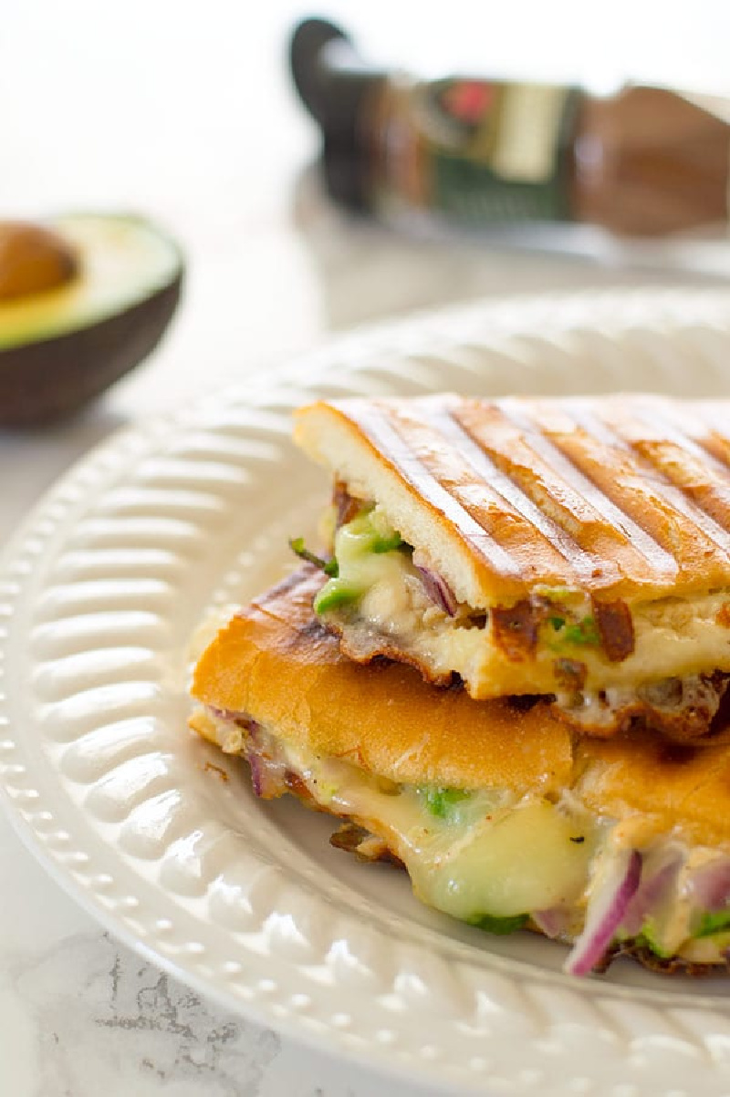 chipotle turkey panini on white plate