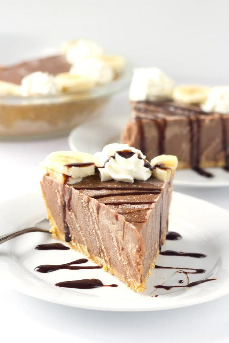 slice of chocolate banana ice cream pie