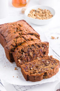 date nut bread loaf cut into slices