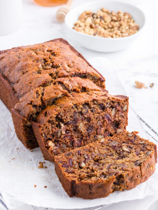 date nut bread loaf cut into slices