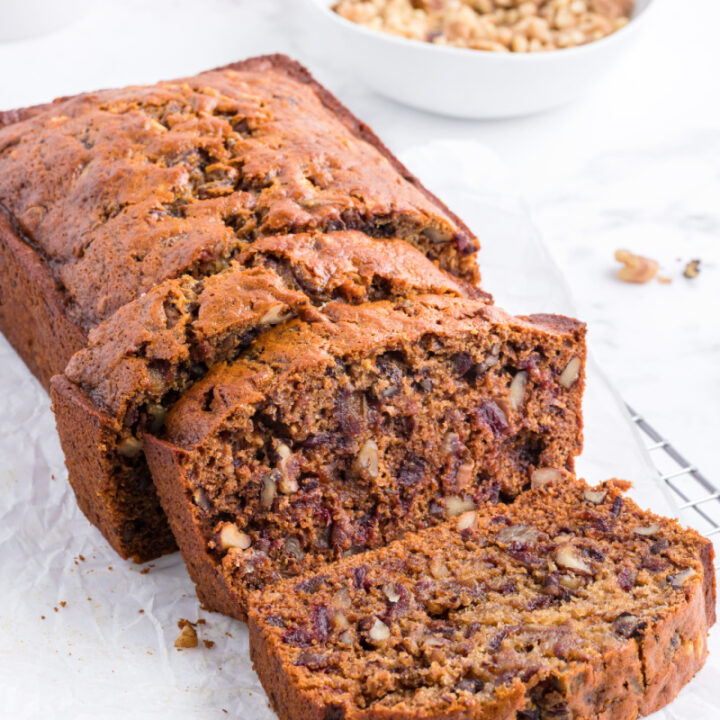 date nut bread loaf cut into slices