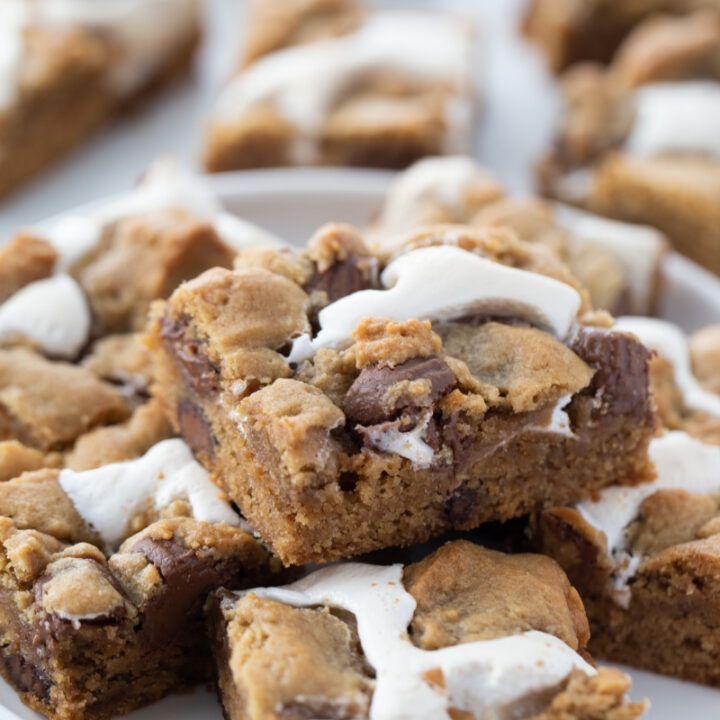 fluffernutter bars stacked on platter