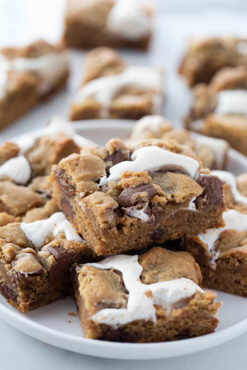 fluffernutter bars stacked on platter