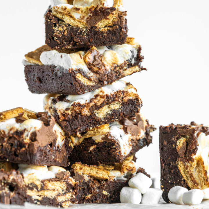 stack of s'mores brownies