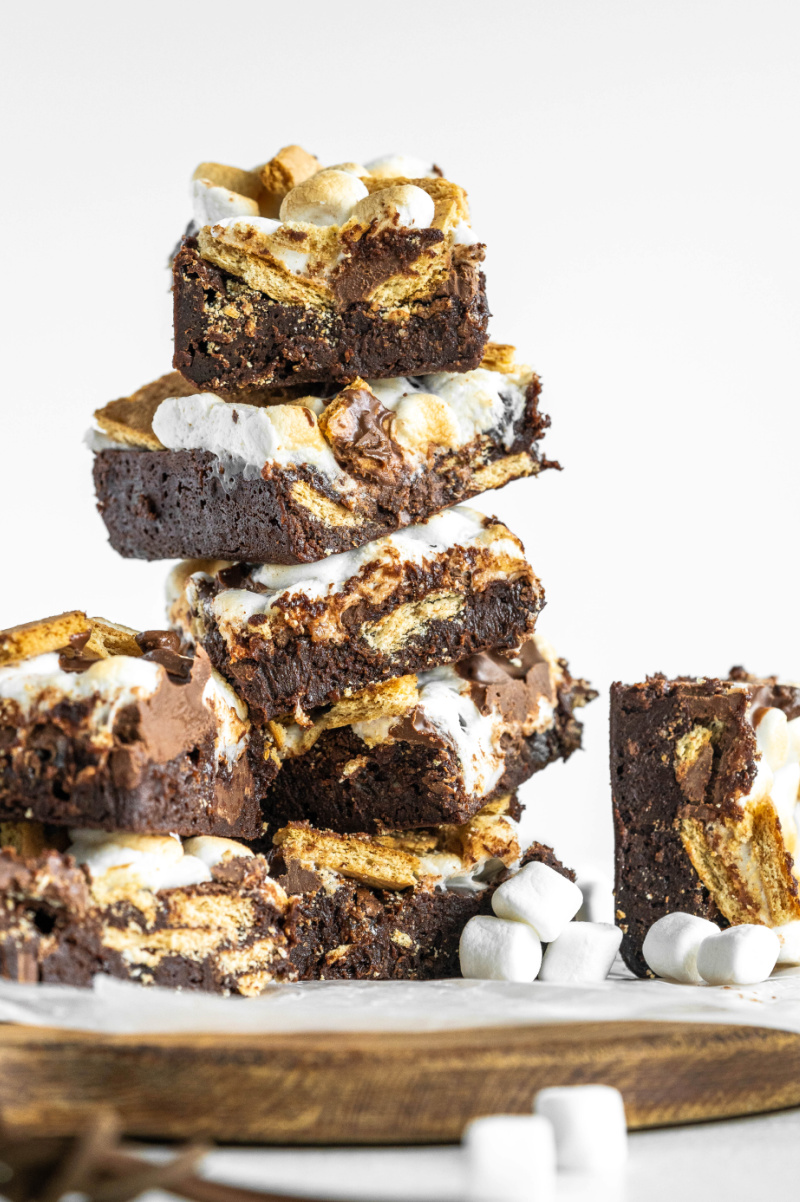 stack of s'mores brownies
