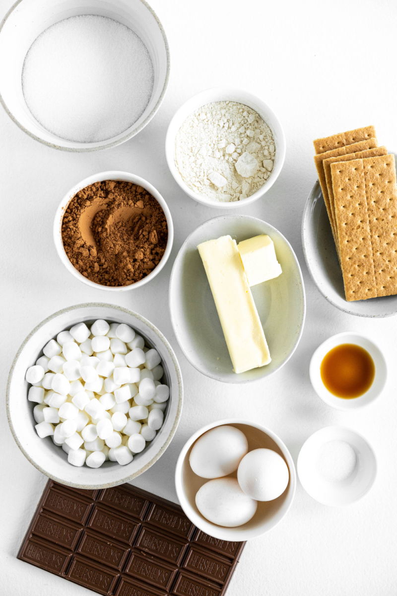 ingredients displayed for making s'mores brownies