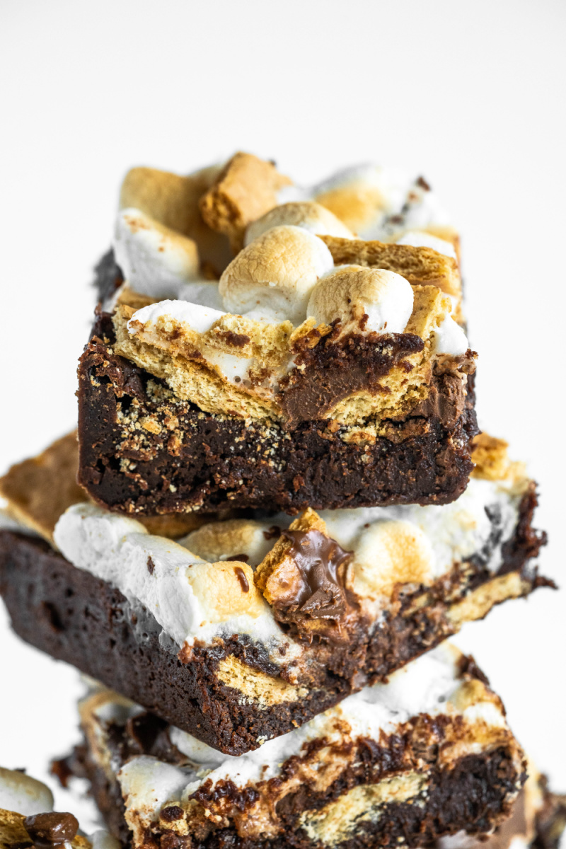 s'mores brownies stacked