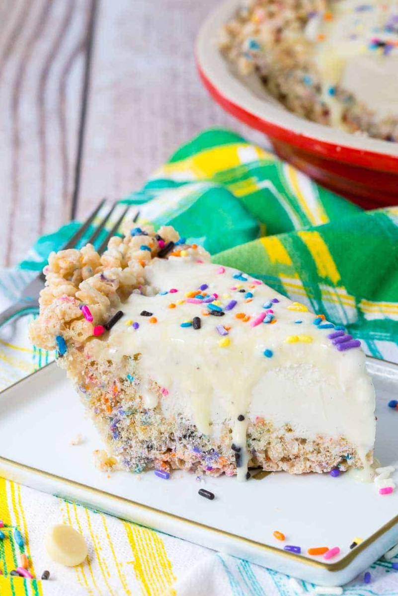 slice of sprinkle ice cream pie