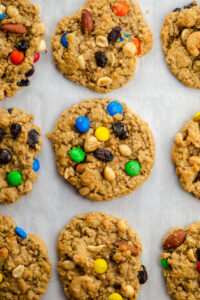 trail mix cookies on a baking sheet