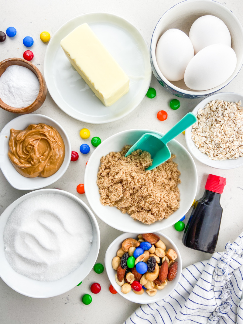 ingredients displayed for making trail mix cookies