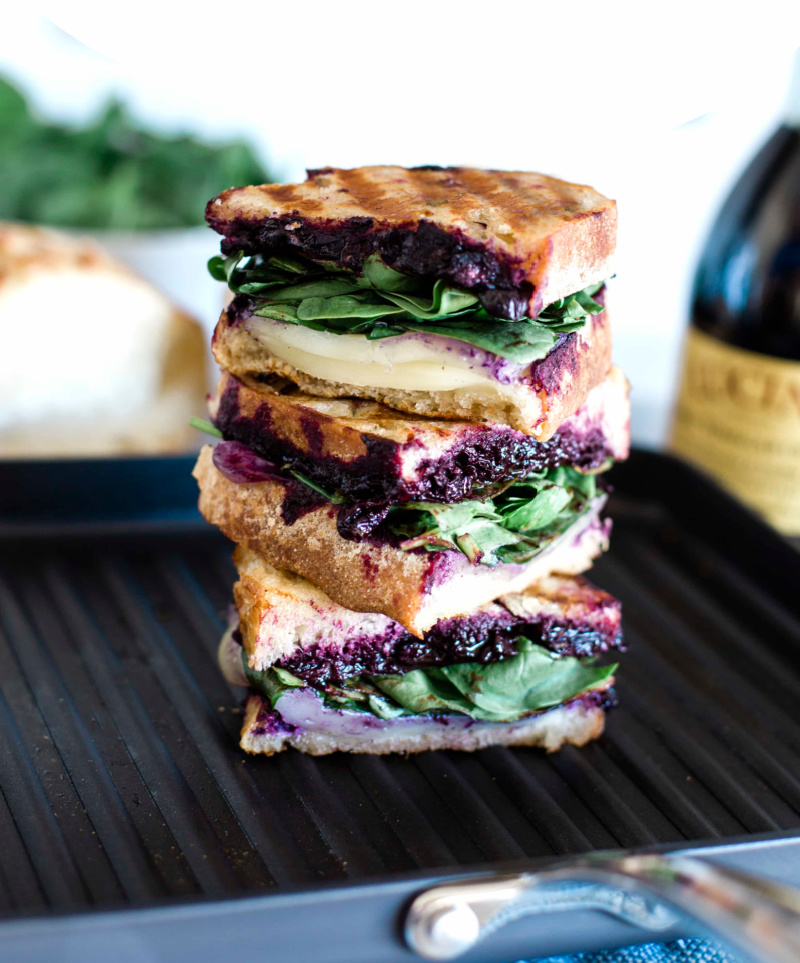 three slices stacked blueberry panini