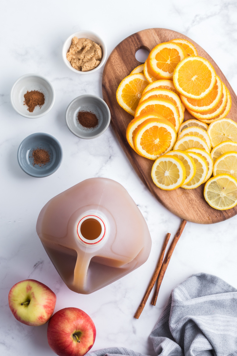 ingredients displayed for making mulled cider