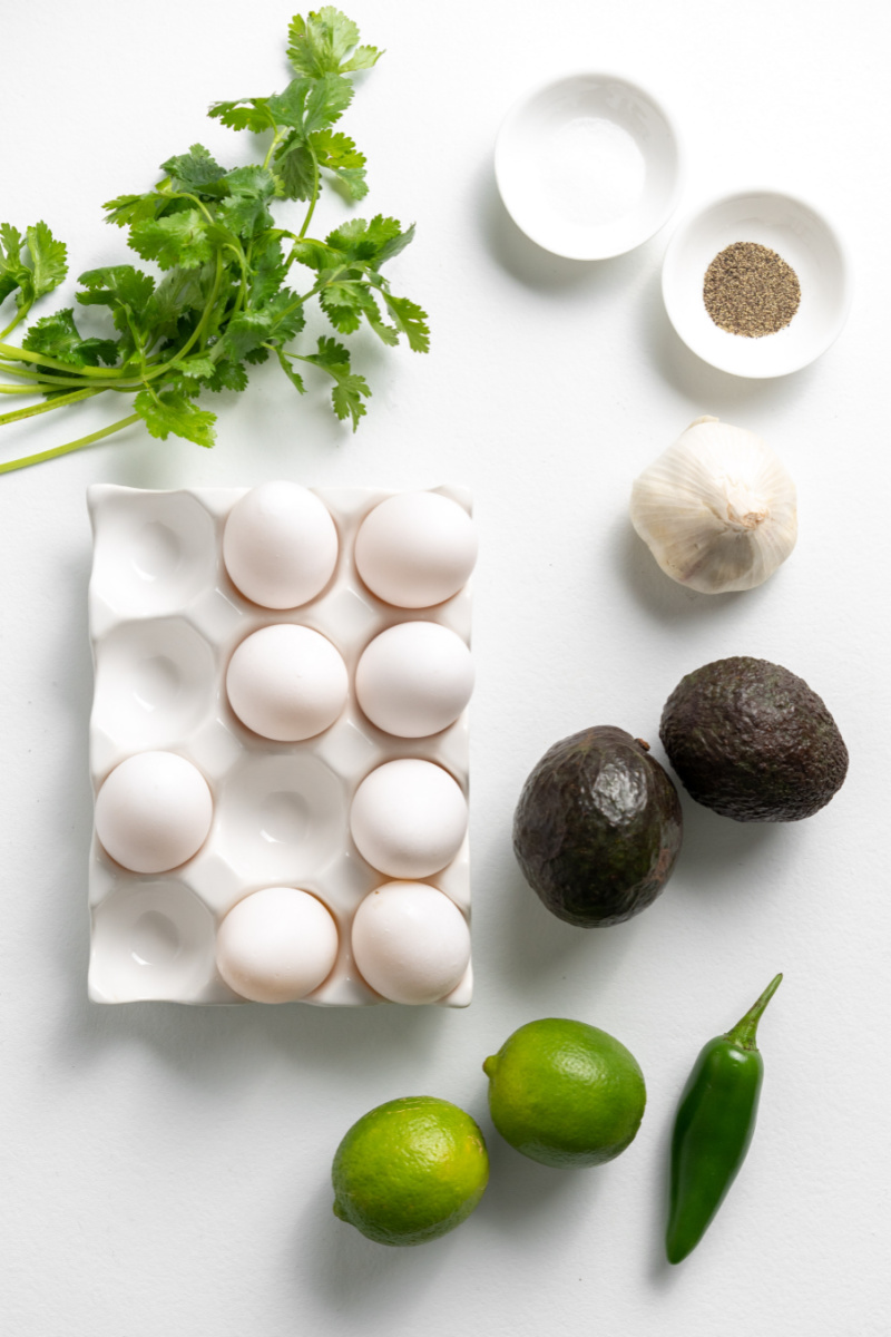 ingredients displayed for making avocado deviled eggs