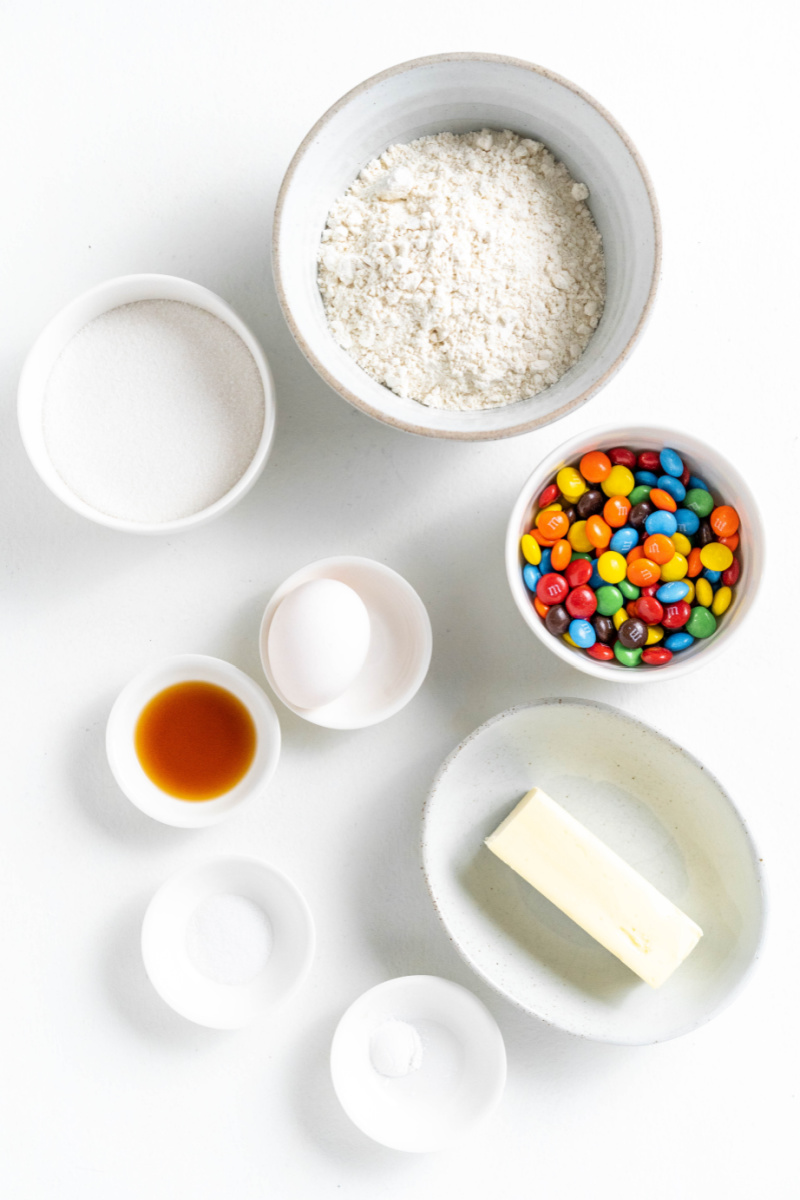 ingredients displayed for making Giant M&M Cookies